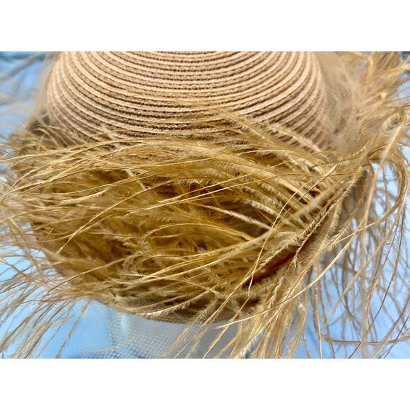 Luci Ames Handcraft Tan Wicker Hat w Ostrich Hat - Picture 10 of 13